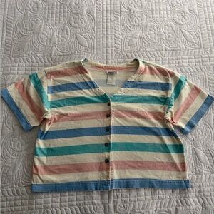 Vintage Pastel Button Cardigan Stripes Tee Shirt Size Medium Feminine Retro